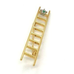 Ladder Pin Brooch Unique Goldtone Ladder Pin with Costume Stone